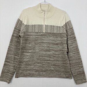 Prana‎ size XL Brown Cream Wool Blend Quarter Zip Cozy Sweater